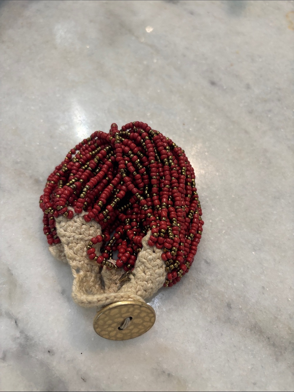 Handmade Red Seed Bead Statement Bracelet